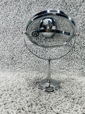 Round Silver Vanity Dresser Mirror Regular And Magnifying Views Free Standing